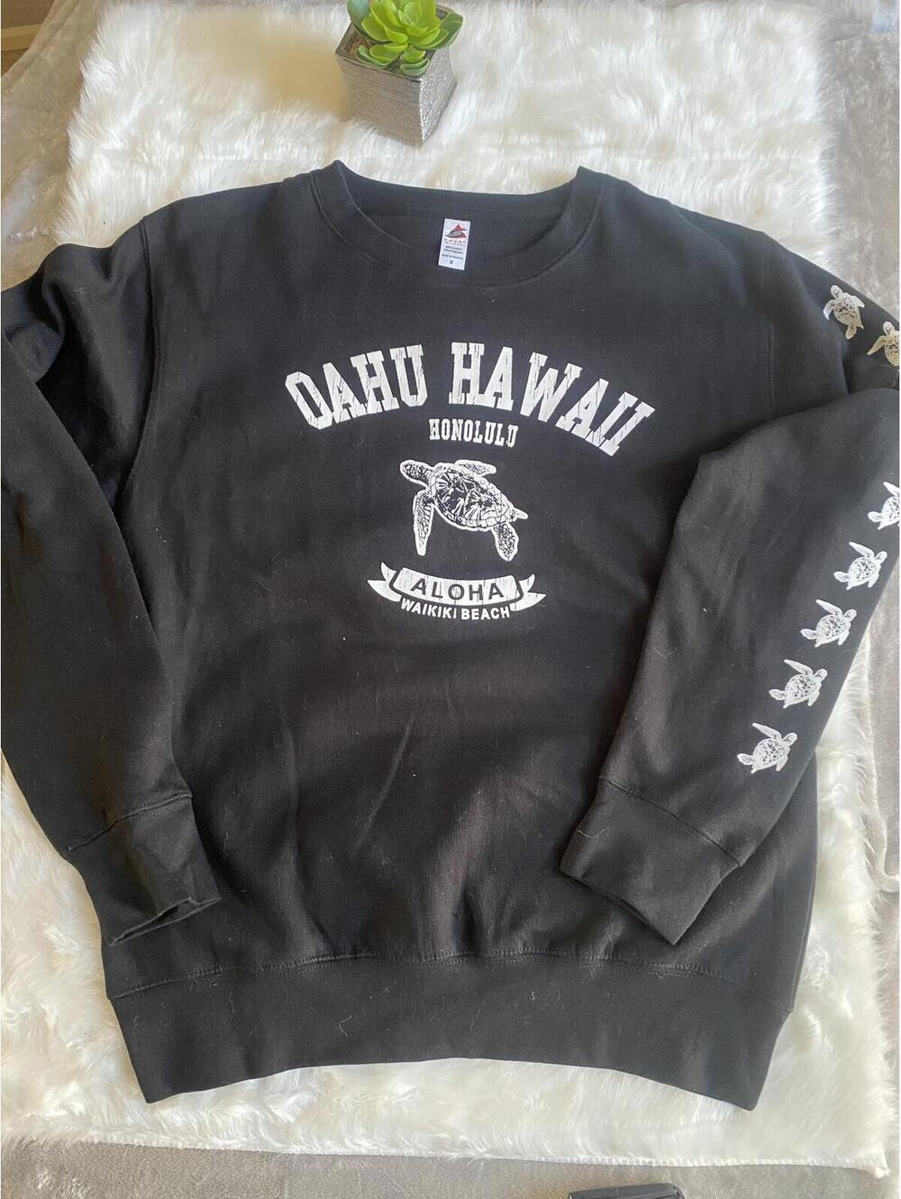 Black Oahu Hawaii Honolulu Aloha Waikiki Beach Sweatshirt S